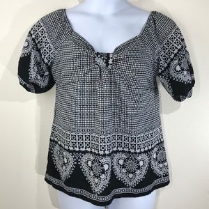 SOLD Simply French Women's B&W Peasant Blouse Sz M